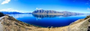 Panorama of Lake Hawea in New Zealand